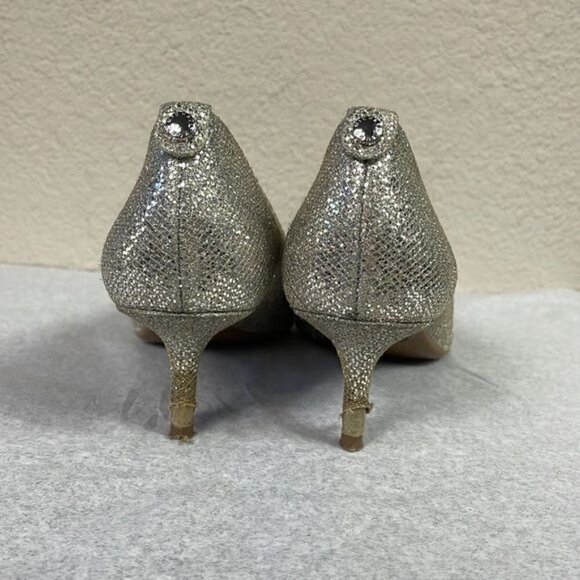 Michael Michael Kors Silver Glitter Flex Pointed Toe Kitten Heels Pumps Sz 6.5 - Picture 6 of 12